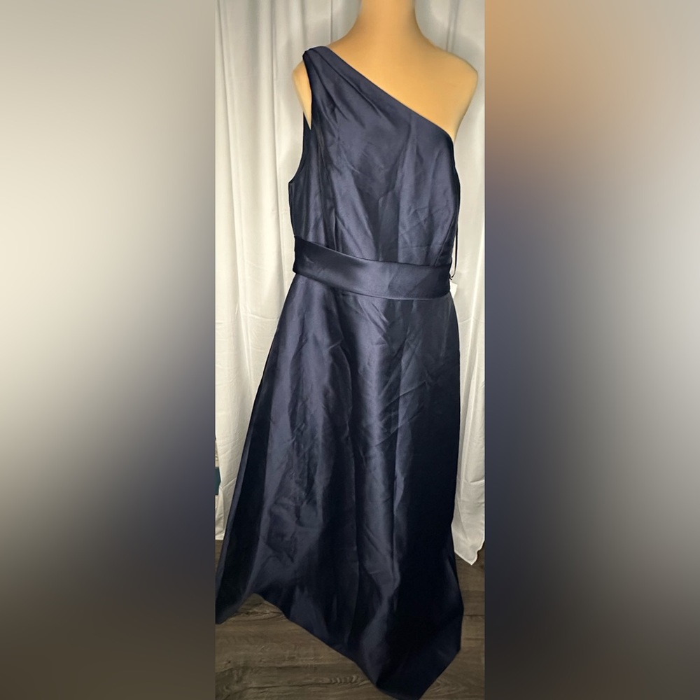 ALFRED SUNG Midnight Navy Blue One Shoulder A-line Dress